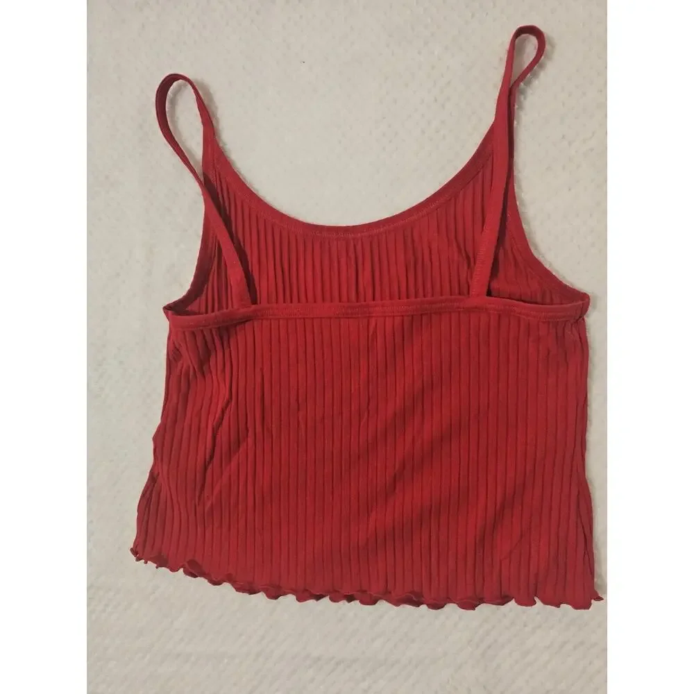 Old‎ Navy Red Ribbed Crop Top Ruffled Bottom Large - Picture 5 of 5